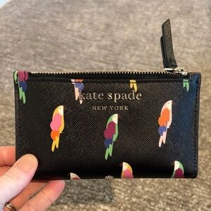 Kate Spade Black Cardholder with Colorful Parrot Print